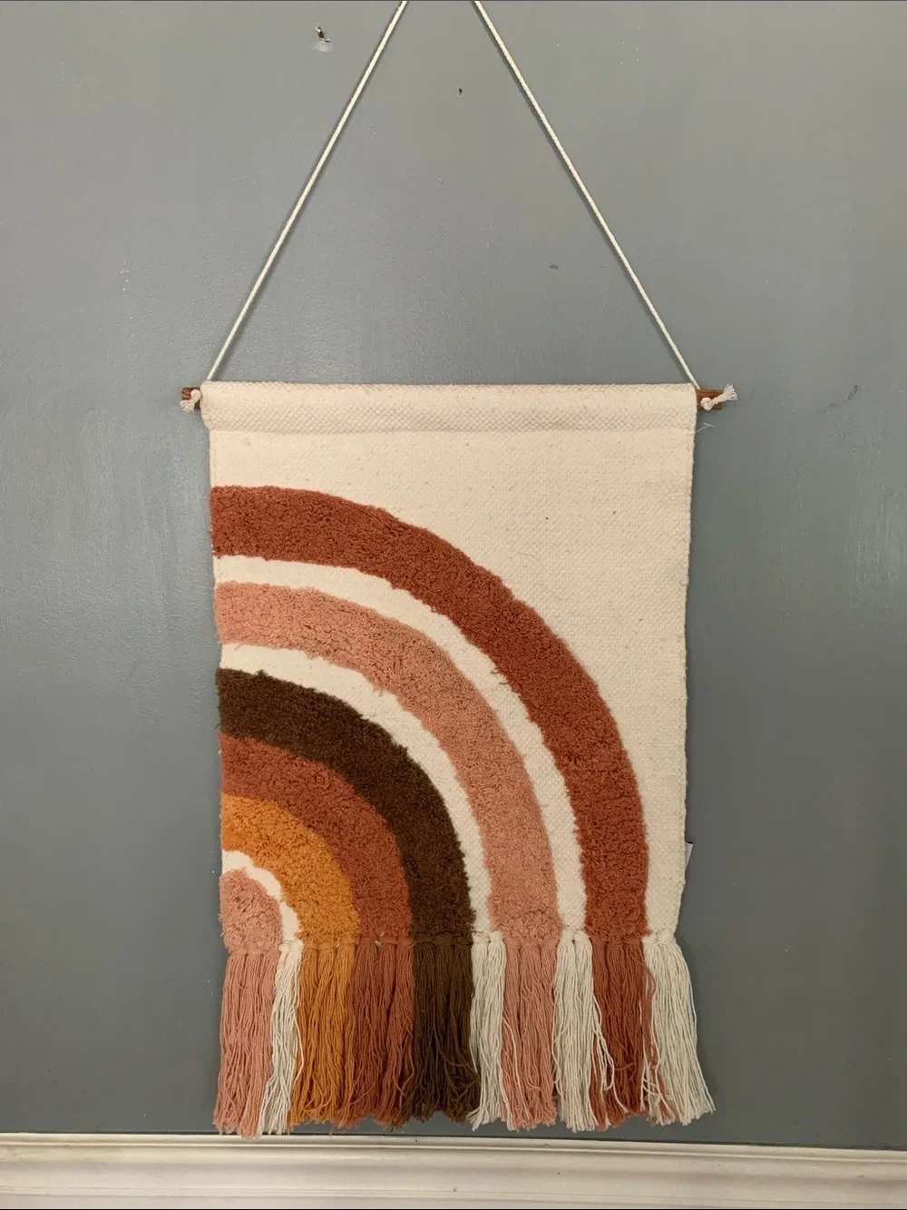 Boho Rainbow Fringe Wall Tapestry - Cream & Earth Tones